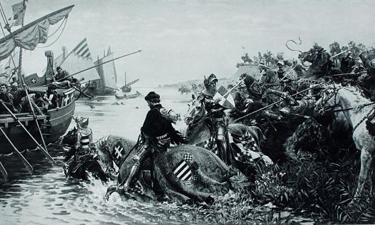 Rettung des ungarischen Königs Sigismund in der Schlacht von Nikopolis durch den Burggrafen von Nürnberg (Gemälde von Hermann Knachfuß (1848-1915))